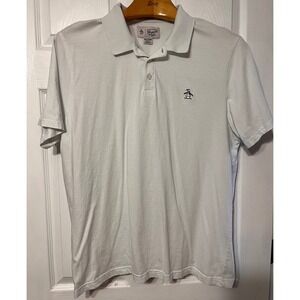 Original Penguin Mens White Micro Stripe Cotton Polo Shirt XXL Short Sleeve